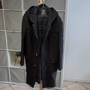 Gloverall Elegant Black/Dark Gray Hooded Trench Coat